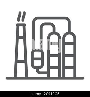 Icône de ligne de raffinerie, industriel et usine, panneau de plante industrielle, graphiques vectoriels, un motif linéaire sur fond blanc. Illustration de Vecteur