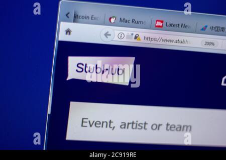Ryazan, Russie - 05 juin 2018: Page d'accueil du site de StubHub sur l'affichage de PC, url - StubHub.com Banque D'Images