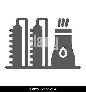 Icône de glyphe d'usine de pétrole, industrie et raffinerie, panneau d'usine de puissance, graphiques vectoriels, un motif solide sur un fond blanc. Illustration de Vecteur