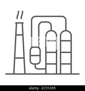 Icône de ligne mince de raffinerie, industriel et usine, panneau de plante industrielle, graphiques vectoriels, un motif linéaire sur fond blanc. Illustration de Vecteur