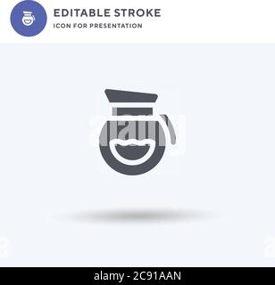 Symbole de pot de café, signe plat rempli, pictogramme solide isolé sur blanc, illustration du logo. Icône de pot à café pour présentation. Illustration de Vecteur