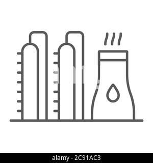 Icône de ligne mince de l'usine de pétrole, industrie et raffinerie, panneau de l'usine de production d'énergie, graphiques vectoriels, un motif linéaire sur un fond blanc. Illustration de Vecteur