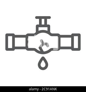 Icône de ligne de conduite d'huile en rafale, fissure et plombier, signe de fuite d'huile, graphiques vectoriels, motif linéaire sur fond blanc. Illustration de Vecteur