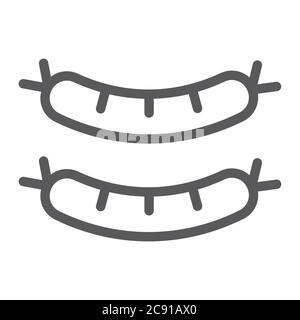 Icône de la ligne de saucisses frites, nourriture et viande, signe de saucisse grillée, graphiques vectoriels, un motif linéaire sur un fond blanc. Illustration de Vecteur