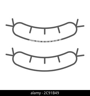 Saucisses frites icône en ligne fine, nourriture et viande, signe de saucisse grillée, graphiques vectoriels, un motif linéaire sur un fond blanc. Illustration de Vecteur