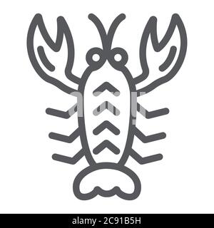 Icône de la ligne de pêche à la ligne, mer et nourriture, signe de homard, graphiques vectoriels, un motif linéaire sur fond blanc. Illustration de Vecteur