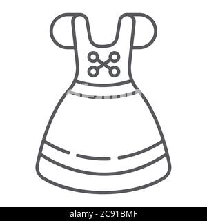 Dirndl icône de ligne mince, vêtements et autriche, panneau de robe oktoberfest, graphiques vectoriels, un motif linéaire sur un fond blanc. Illustration de Vecteur