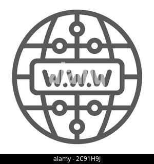 Icône de ligne Internet, site Web et globe, signe de réseau, graphiques vectoriels, un motif linéaire sur fond blanc. Illustration de Vecteur