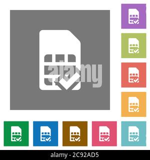 La carte SIM accepte les icônes plates sur des arrière-plans carrés de couleur simple Illustration de Vecteur