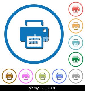 Imprimer des icônes vectorielles couleur plates avec des ombres dans des contours ronds sur fond blanc Illustration de Vecteur