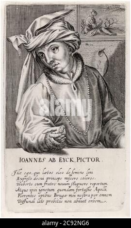 Jan Van Eyck (avant 1390-1441), peintre, artiste, portrait gravé par Hendrik Hondius I, 1610 Banque D'Images