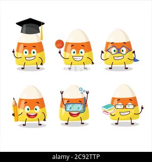 Élève d'école de bonbons maïs personnage de dessin animé avec diverses expressions Illustration de Vecteur