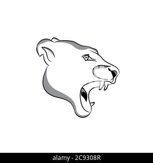 Tête de tigre vectoriel, visage pour logos rétro, emblèmes, badges, modèle d'étiquettes et élément de design vintage pour t-shirt. Isolé sur fond blanc Illustration de Vecteur