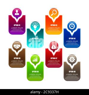 modèle de diapositive de l'organigramme en huit étapes. Données d'entreprise. Flux, diagramme, conception. Concept créatif pour l'infographie, la présentation. Peut être utilisé pour les rubriques Illustration de Vecteur