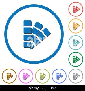 Nuancier icônes vectorielles de couleur plates avec des ombres dans des contours ronds sur fond blanc Illustration de Vecteur