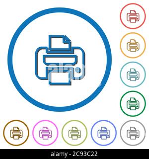 Imprimer des icônes vectorielles couleur plates avec des ombres dans des contours ronds sur fond blanc Illustration de Vecteur