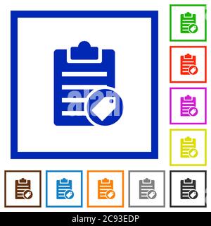 Remarque : marquage des icônes de couleur plate dans des cadres carrés sur fond blanc Illustration de Vecteur