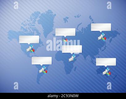 Graphique commercial et graphique circulaire sur une carte du monde bleue Illustration de Vecteur