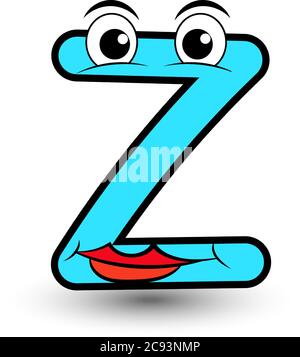 Drôle dessin animé main stylisé police coloré lettre Z avec visage souriant vecteur alphabet illustration isolée sur blanc. Bon pour apprendre les enfants Illustration de Vecteur
