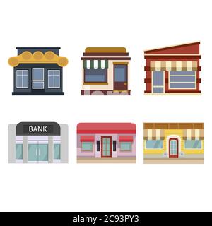 Bâtiments et façades, boutiques et banque Illustration de Vecteur