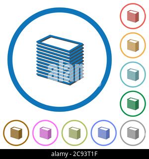 Icônes vectorielles de couleur plate de la pile de papier avec des ombres dans des contours ronds sur fond blanc Illustration de Vecteur