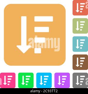Icônes plates en mode liste ordre décroissant sur des arrière-plans carrés arrondis aux couleurs vives. Illustration de Vecteur