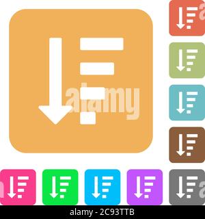 Icônes plates en mode liste ordre décroissant sur des arrière-plans carrés arrondis aux couleurs vives. Illustration de Vecteur