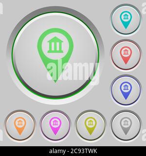 Icônes de couleur de l'emplacement de la carte GPS du bureau de banque sur les boutons-poussoirs coulés Illustration de Vecteur