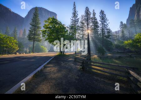 el capitan le matin d'une journée faragueuse dans le parc national de yosemite, californie aux états-unis Banque D'Images