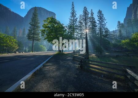 el capitan le matin d'une journée faragueuse dans le parc national de yosemite, californie aux états-unis Banque D'Images