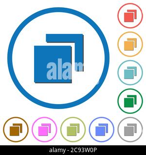 Chevauchement d'éléments icônes vectorielles couleur plates avec des ombres dans des contours ronds sur fond blanc Illustration de Vecteur