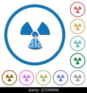 Icônes de vecteur de couleur plat de rayonnement avec des ombres dans des contours ronds sur fond blanc Illustration de Vecteur