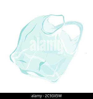 Sac en plastique transparent qui vole dans l'air. Problème de pollution. Illustration vectorielle isolée sur fond blanc Illustration de Vecteur