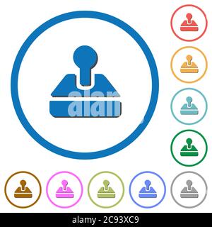 Icônes vectorielles couleur plates rétro joystick avec ombres dans les contours ronds sur fond blanc Illustration de Vecteur