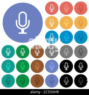 Icônes plates multicolores du microphone sur fond rond. Inclus des variations d'icônes blanches, claires et sombres pour les effets de survol et d'état actif, ainsi que le bonu Illustration de Vecteur