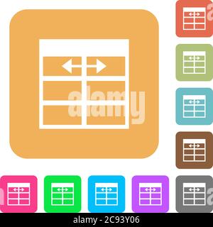 Feuille de calcul ajuster la largeur des colonnes du tableau icônes plates sur des arrière-plans carrés arrondis aux couleurs vives. Illustration de Vecteur