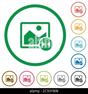 Icônes de couleur horizontale de l'image de retournement dans des contours ronds sur fond blanc Illustration de Vecteur