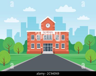 Bâtiment scolaire avec paysage urbain. Illustration vectorielle de style plat Illustration de Vecteur