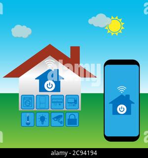 Système de technologie Smart House avec contrôle centralisé de l'éclairage, du chauffage, de la ventilation et de la climatisation, de la sécurité et de la vidéosurveillance Illustration de Vecteur