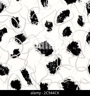 arrière-plan abstrait sans couture, avec traits, éclaboussures et vagues, noir et blanc Illustration de Vecteur