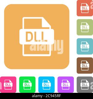 Format DE fichier DLL icônes plates sur des arrière-plans carrés arrondis aux couleurs vives. Illustration de Vecteur