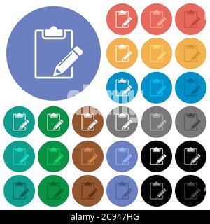 Bloc-notes vierge avec icônes plates multicolores sur fond rond. Inclus des variantes d'icône blanche, claire et sombre pour le mode stationnaire et l'état actif ef Illustration de Vecteur