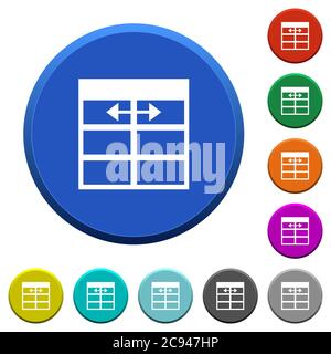 Feuille de calcul ajuster la largeur des colonnes de la table boutons ronds de couleur biseautés avec surfaces lisses et icônes blanches plates Illustration de Vecteur