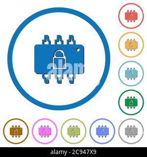 Icônes vectorielles couleur plates verrouillées avec ombres dans des contours ronds sur fond blanc Illustration de Vecteur