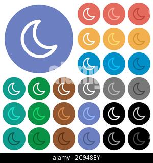 Icônes plates multicolores en forme de lune sur fond rond. Inclus des variations d'icônes blanches, claires et sombres pour les effets de survol et d'état actif, ainsi que le bonu Illustration de Vecteur