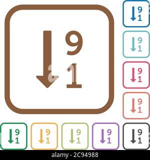 Liste numérotée descendante icônes simples en couleur cadres carrés arrondis sur fond blanc Illustration de Vecteur