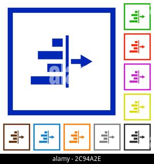 Diminuez l'indentation droite des icônes de couleur plate du contenu dans les cadres carrés sur fond blanc Illustration de Vecteur