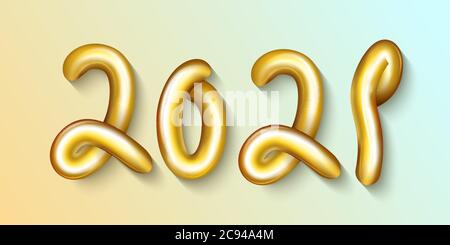 2021 Bonne Année. Inscription 3D dorée brillante et réaliste 2021. Illustration vectorielle des chiffres dorés métallisés. Idéal pour le design nouvel an p Illustration de Vecteur