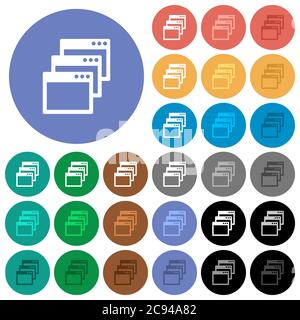 Mode de visualisation de fenêtre en cascade icônes plates multicolores sur arrière-plans ronds. Inclus des variantes d'icône blanche, claire et sombre pour le vol stationnaire et l'état actif eff Illustration de Vecteur