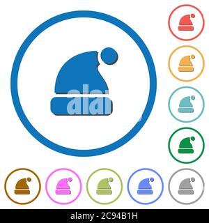 Santa Hat Flat color vector icônes avec des ombres dans des contours ronds sur fond blanc Illustration de Vecteur